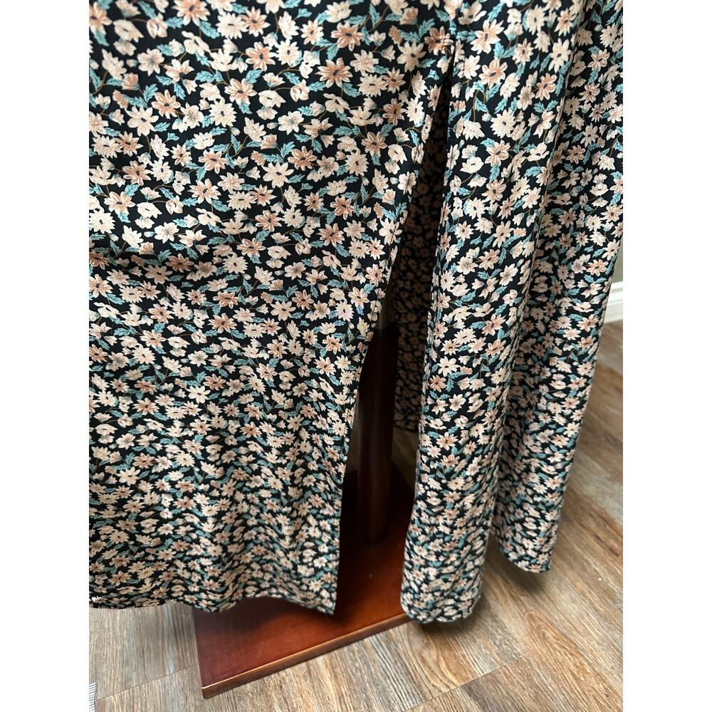 Natural Life Black Peach Floral Maxi Dress L/XL Square Neck Boho Cottagecore - Picture 8 of 16